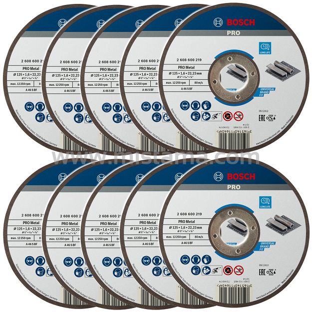 Tarcza korundowa do cięcia stali 125/1,6mm BOSCH - zestaw 10 szt.