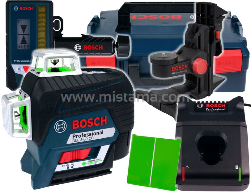 Laser GLL 3-80 CG BOSCH + uchwyt BM 1 + odbiornik LR7