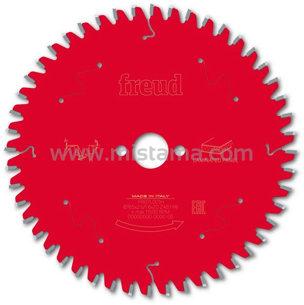 Piła tarcza widiowa 165/20 mm, 48 zębów FR07L001H FREUD do laminatu, MDF