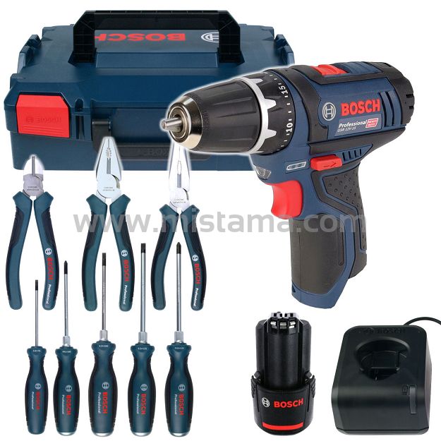 Wkrętarka 30Nm GSR 12V-15 BOSCH L-BOXX 1x2,0Ah + zestaw narzędzi ręcznych