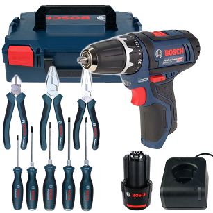 Wkrętarka 30Nm GSR 12V-15 BOSCH L-BOXX 1x2,0Ah + zestaw narzędzi ręcznych