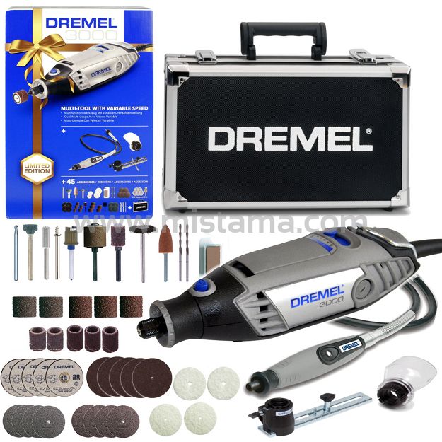 DREMEL 3000 + 45 akcesoriów + 3 przystawki + WALIZKA