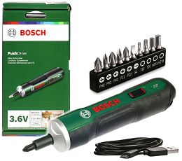 Wkrętak akumulatorowy 3,6V PUSHDRIVE BOSCH + 10 końcówek