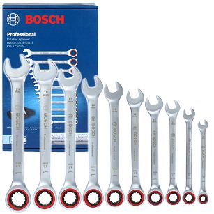 Zestaw 10 kluczy płasko-oczkowych z grzechotką 8-19mm BOSCH