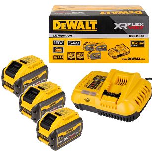 Zestaw 3x akumulator 18V 9Ah / 54V 3Ah DCB118X3 FLEXVOLT + ładowarka DeWALT