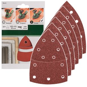 Zestaw 10 papierów ściernych na rzep DELTA 100x62/93 GR.240 BOSCH