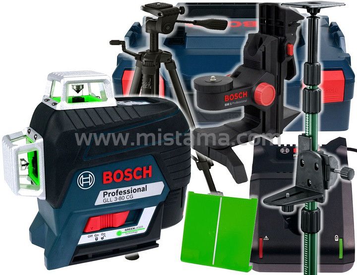 Laser GLL 3-80 CG BOSCH L-BOXX + statyw + uchwyt BM 1 + tyczka TP 320