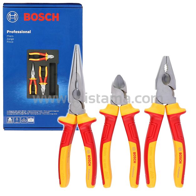Zestaw 3 narzędzi izolowanych szczypce kombinerki VDE BOSCH