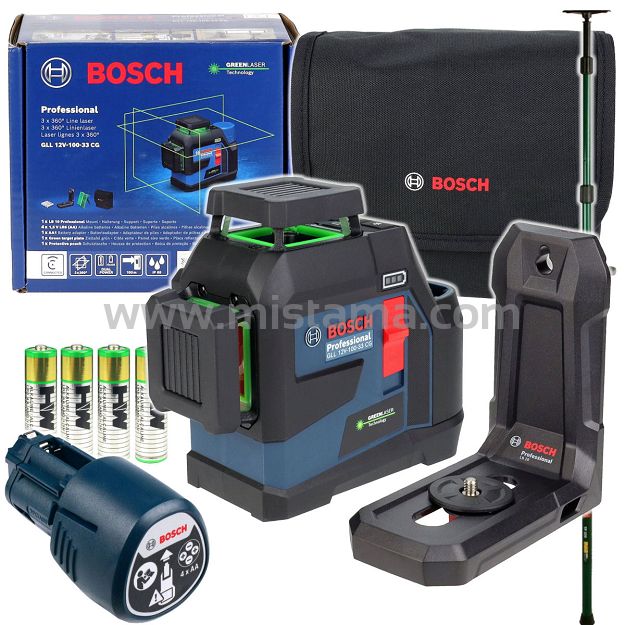 Laser krzyżowy GLL 12V-100-33 CG BOSCH + uchwyt + tyczka