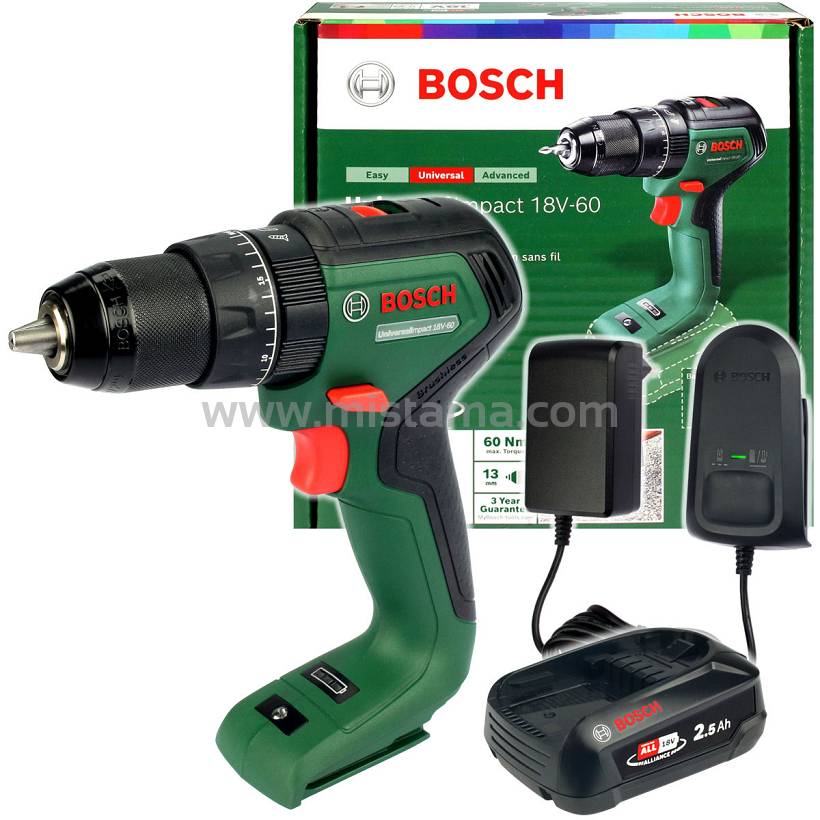 BOSCH Perceuse visseuse Bosch UniversalImpact 18V60 Brushless (+2xbatteries  2,0Ah) + chargeur AL 18V-20 - 06039D7102 pas cher 