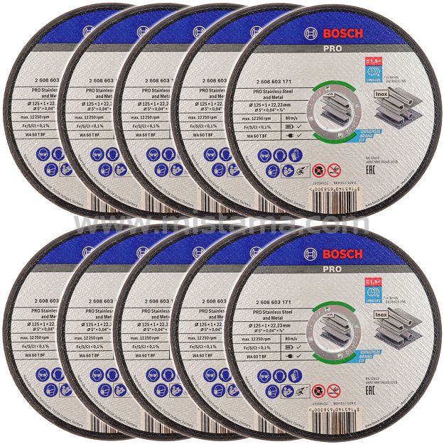 Zestaw 10 tarcz korundowych 125/1,0mm BOSCH (do cięcia stali INOX)