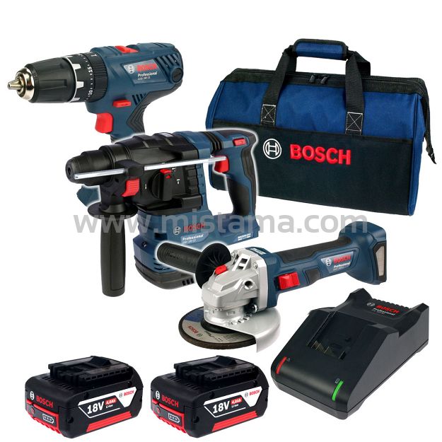 Zestaw GBH 18V-22 + GSR 180-LI + GWS 180-LI BOSCH 2x4,0Ah + TORBA