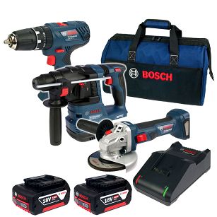 Zestaw GBH 18V-22 + GSR 180-LI + GWS 180-LI BOSCH 2x4,0Ah + TORBA