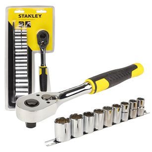 Klucz grzechotkowy z zestawem 9 nasadek 1/2" STANLEY