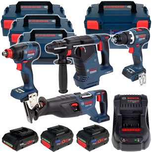 Zestaw GSR 18V-90 C GDX 18V-210 C GBH 18V-24C GSA 18V-28 BOSCH + 3 aku 18V + L-BOXX