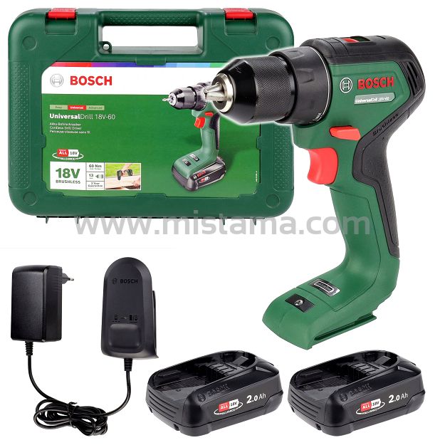 Wkrętarka 60Nm UniversalDrill 18V-60 BOSCH 2x2,0Ah + walizka