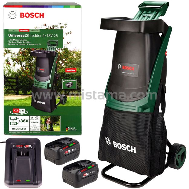 Akumulatorowy rozdrabniacz do gałęzi UniversalShredder 2x18V-25 BOSCH 2x4,0Ah
