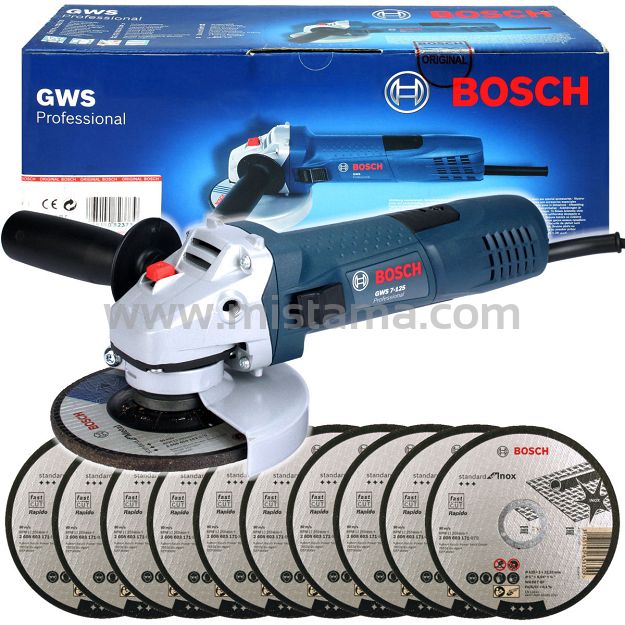 Szlifierka kątowa GWS 7-125 RSP BOSCH + 10 tarcz do Inox