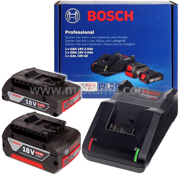 Zestaw startowy - akumulator 18V Li-ion 2 Ah + akumulator 18V Li-ion 4 Ah + ładowarka GAL 18V-40 BOSCH