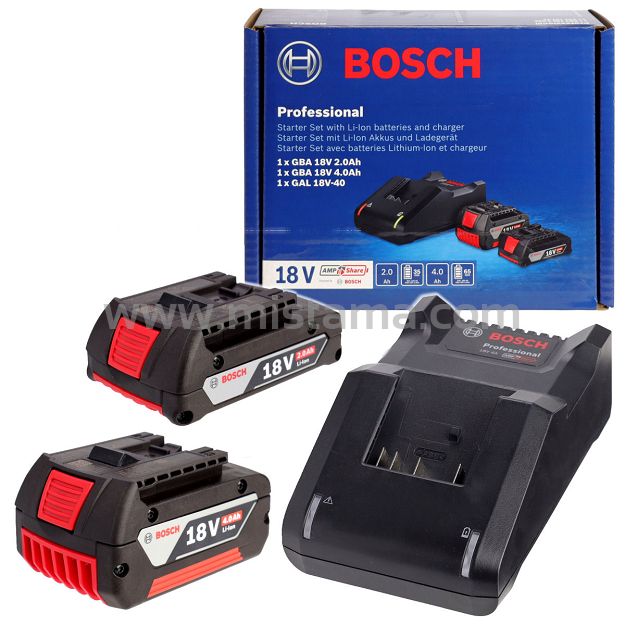Zestaw startowy - akumulator 18V Li-ion 2 Ah + akumulator 18V Li-ion 4 Ah + ładowarka GAL 18V-40 BOSCH