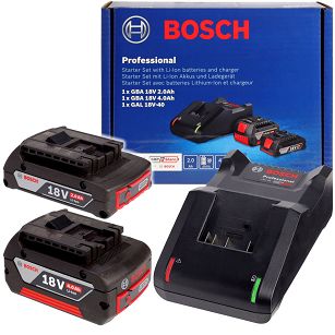 Zestaw startowy - akumulator 18V Li-ion 2 Ah + akumulator 18V Li-ion 4 Ah + ładowarka GAL 18V-40 BOSCH