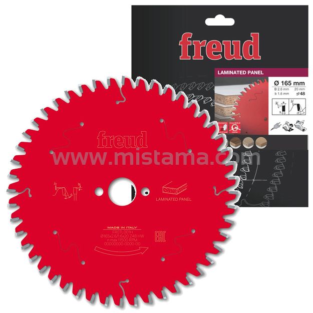 Piła tarcza widiowa 168/20 mm, 48 zębów FR08L001H FREUD do laminatu, MDF