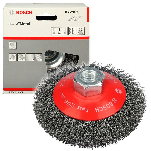 Szczotka druciana stożkowa 100mm BOSCH (gwint M14)