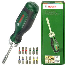 Wkrętak ręczny z grzechotką + 12 bitów BOSCH