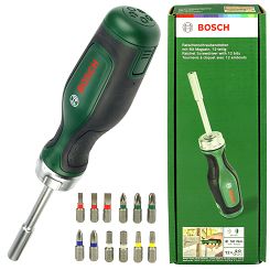 Wkrętak ręczny z grzechotką + 12 bitów BOSCH