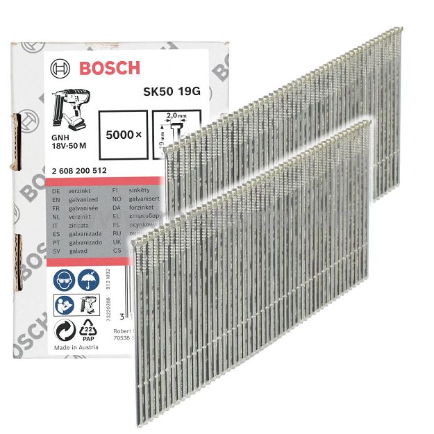 Gwoździe 19mm typ SK50 19 G BOSCH 5000 szt. do gwoździarki GNH 18V-50 M