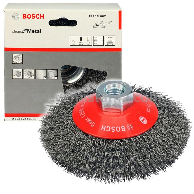 Szczotka druciana stożkowa 115mm BOSCH (gwint M14)