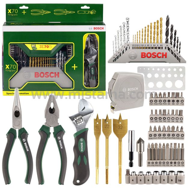 Zestaw X-LINE 70szt. wierteł i końcówek + zestaw 3 narzędzi ręcznych BOSCH