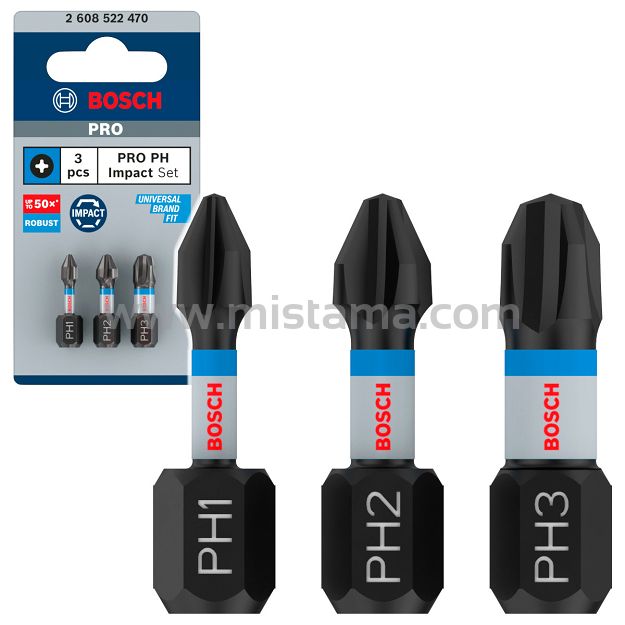 Bit PH1, PH2, PH3 25 mm IMPACT BOSCH PRO zestaw 3 szt.