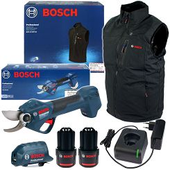 Akumulatorowy sekator PRO PRUNER BOSCH 2x3,0Ah + kamizelka ogrzewana GHV 12+18V M