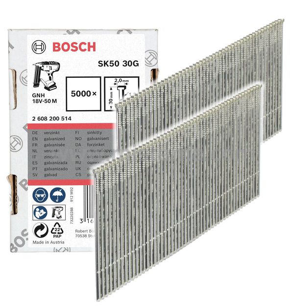 Gwoździe 30mm typ SK50 30 G BOSCH 5000 szt. do gwoździarki GNH 18V-50 M
