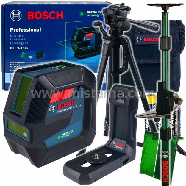 Laser krzyżowy GLL 2-15 G BOSCH + statyw + tyczka