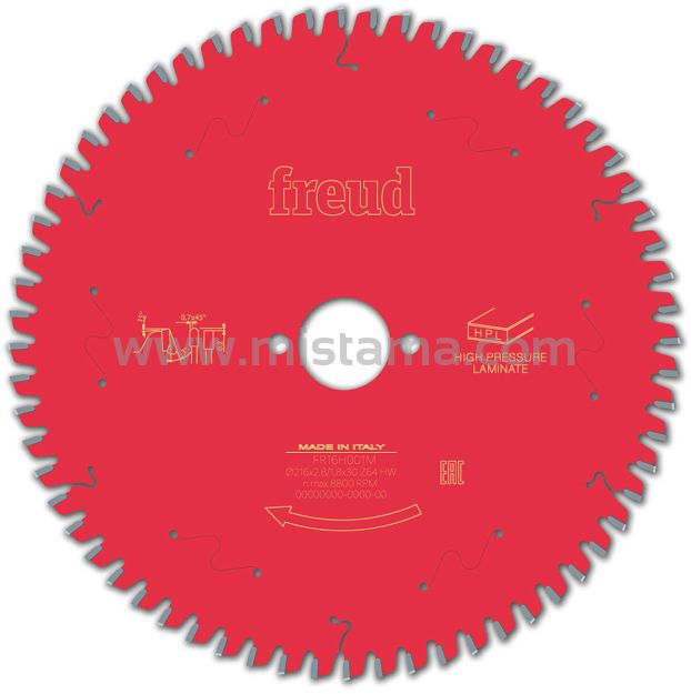 Piła tarcza widiowa 216/30 mm 64 zęby FR16H001M FREUD do płyt HPL, CORIAN, TRESPA