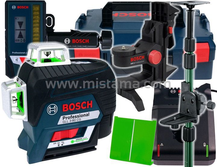 Laser GLL 3-80 CG BOSCH + uchwyt BM1 + tyczka TP320 + odbiornik LR7