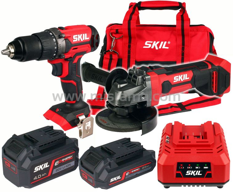 Zestaw szlifierka 125mm 3921 + wkrętarka 20V 3008 SKIL 1x2,0Ah + 1x4,0Ah