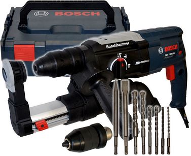 Młotowiertarka GBH 2-28 F BOSCH L-BOXX + odsysacz GDE 16 Plus + 8 wierteł i dłut