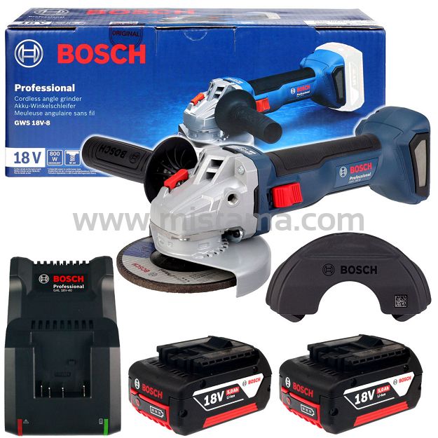 Szlifierka kątowa 18V 125mm GWS 18V-8 BOSCH 2x5,0Ah BEZSZCZOTKOWA