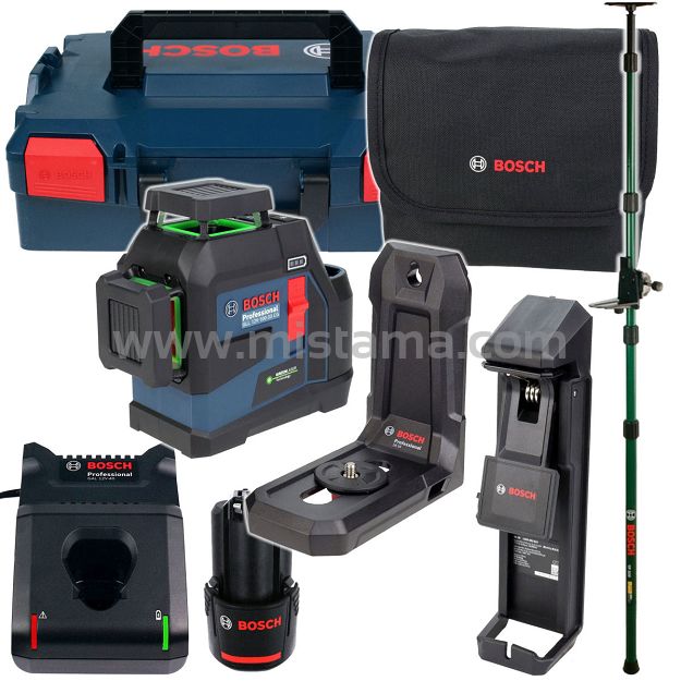 Laser krzyżowy GLL 12V-100-33 CG BOSCH 1x2,0Ah + uchwyt + tyczka