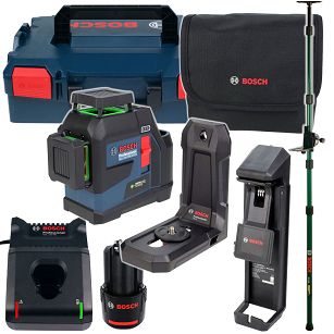 Laser krzyżowy GLL 12V-100-33 CG BOSCH 1x2,0Ah + uchwyt + tyczka