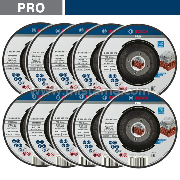 Zestaw 10 tarcz korundowych 125/2,5mm BOSCH (do cięcia betonu)