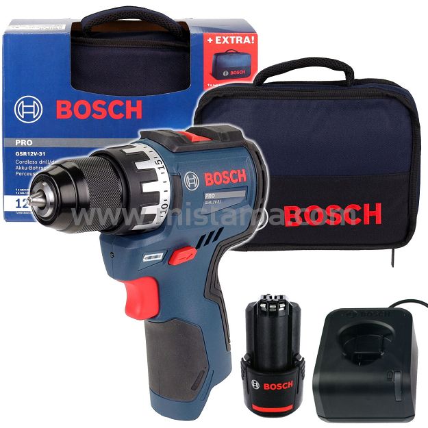 Wkrętarka 31Nm GSR 12V-31 BOSCH 1x2,0Ah + torba