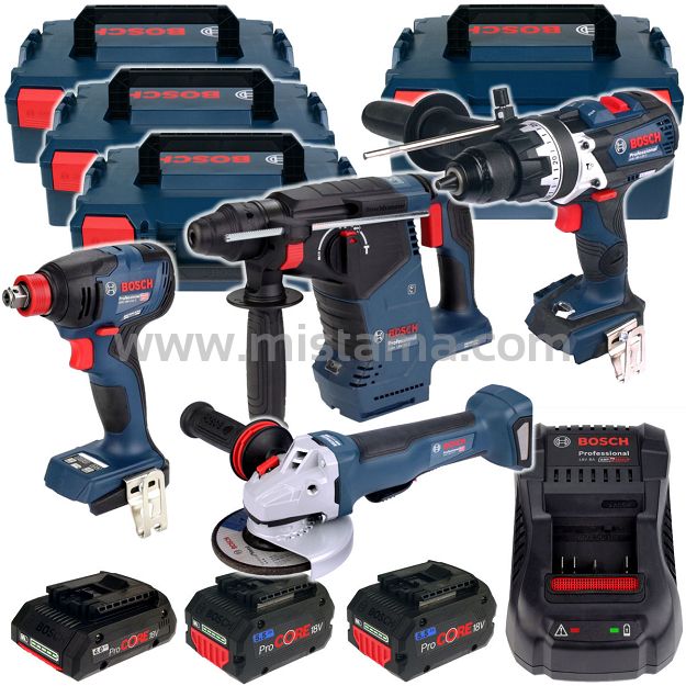 Zestaw GSR 18V-110 C GDX 18V-210 C GWS 18V-10 GBH 18V-24C BOSCH + 3 aku 18V + L-BOXX