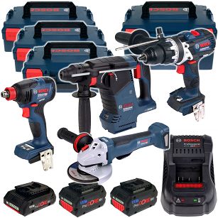 Zestaw GSR 18V-110 C GDX 18V-210 C GWS 18V-10 GBH 18V-24C BOSCH + 3 aku 18V + L-BOXX