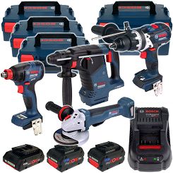 Zestaw GSR 18V-110 C GDX 18V-210 C GWS 18V-10 GBH 18V-24C BOSCH + 3 aku 18V + L-BOXX
