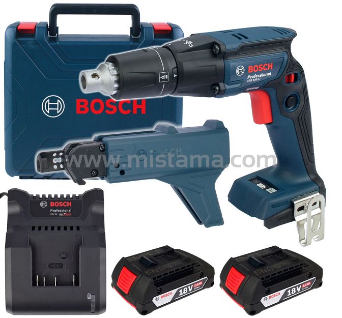 Wkrętarka GTB 185-LI BOSCH 2x2,0Ah do płyt GK + walizka + magazynek GMA 55