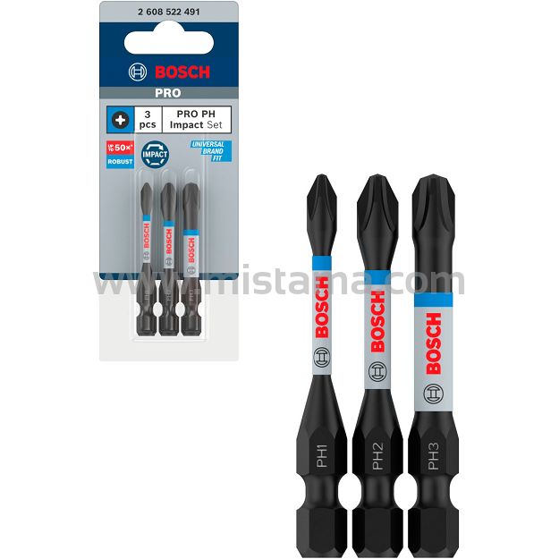 Klinga bit PH1, PH2, PH3 55 mm IMPACT BOSCH PRO zestaw 3 szt.